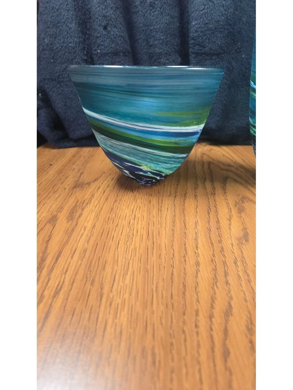Hand Blown Art Glass Vases with Blue and Green Swirl Design - Set of 2